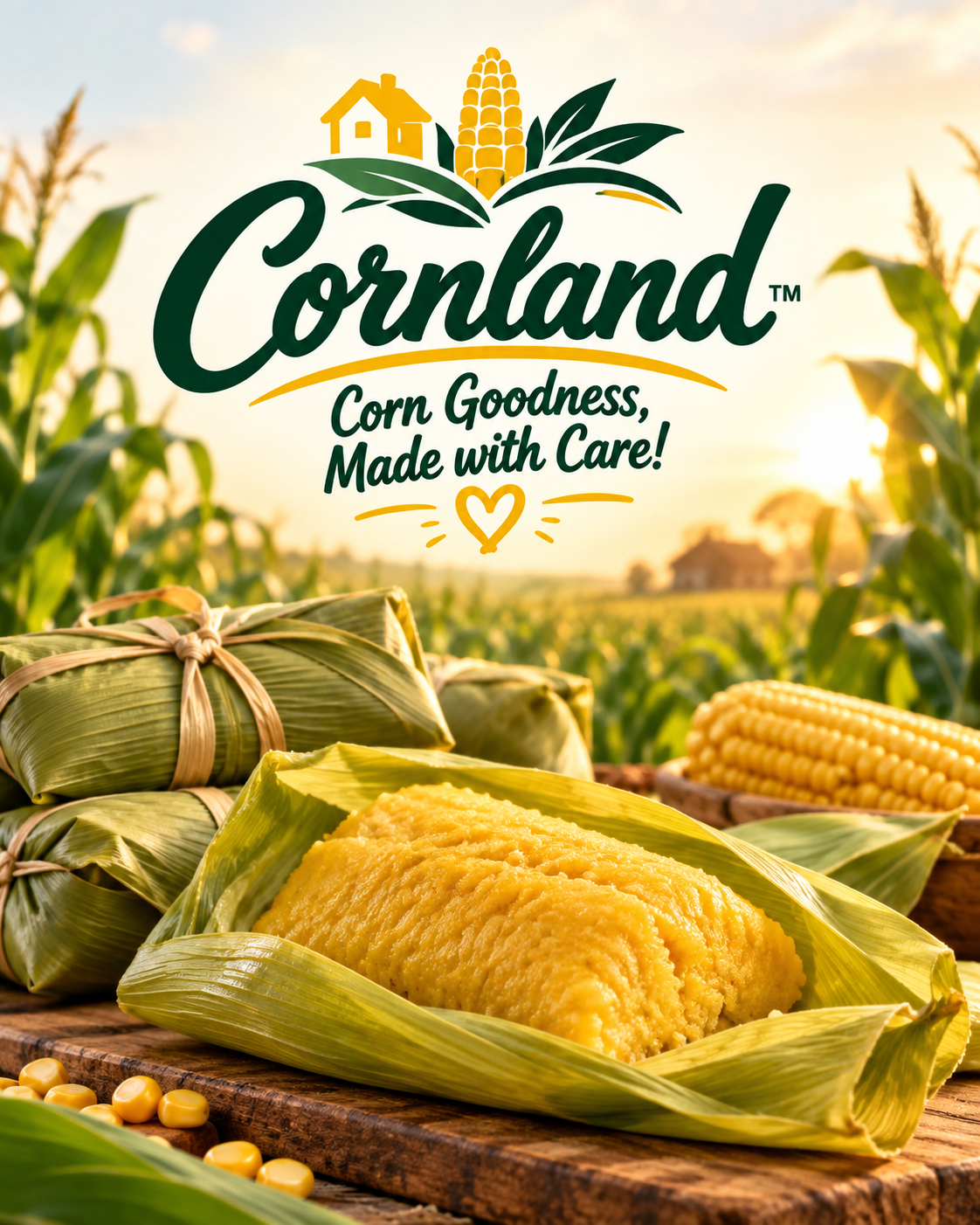Cornland traditional Brazilian pamonha in a sunlit cornfield